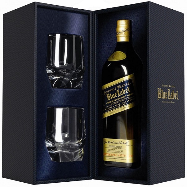 JOHNNIE WALKER BLUE Label 40% met glazen 70cl