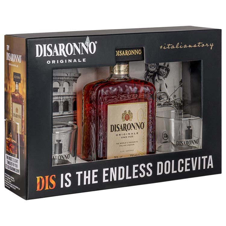 DI SARONNO Amaretto 28% Giftpack 2 Glazen 70cl
