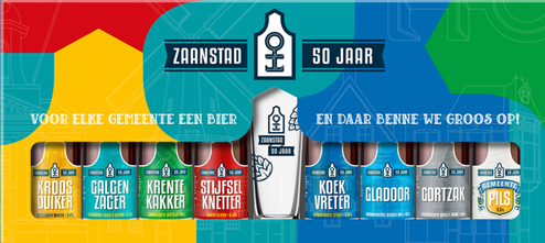 Hoop ZAANSTAD 50 JAAR Kadopakket 8 bieren met glas