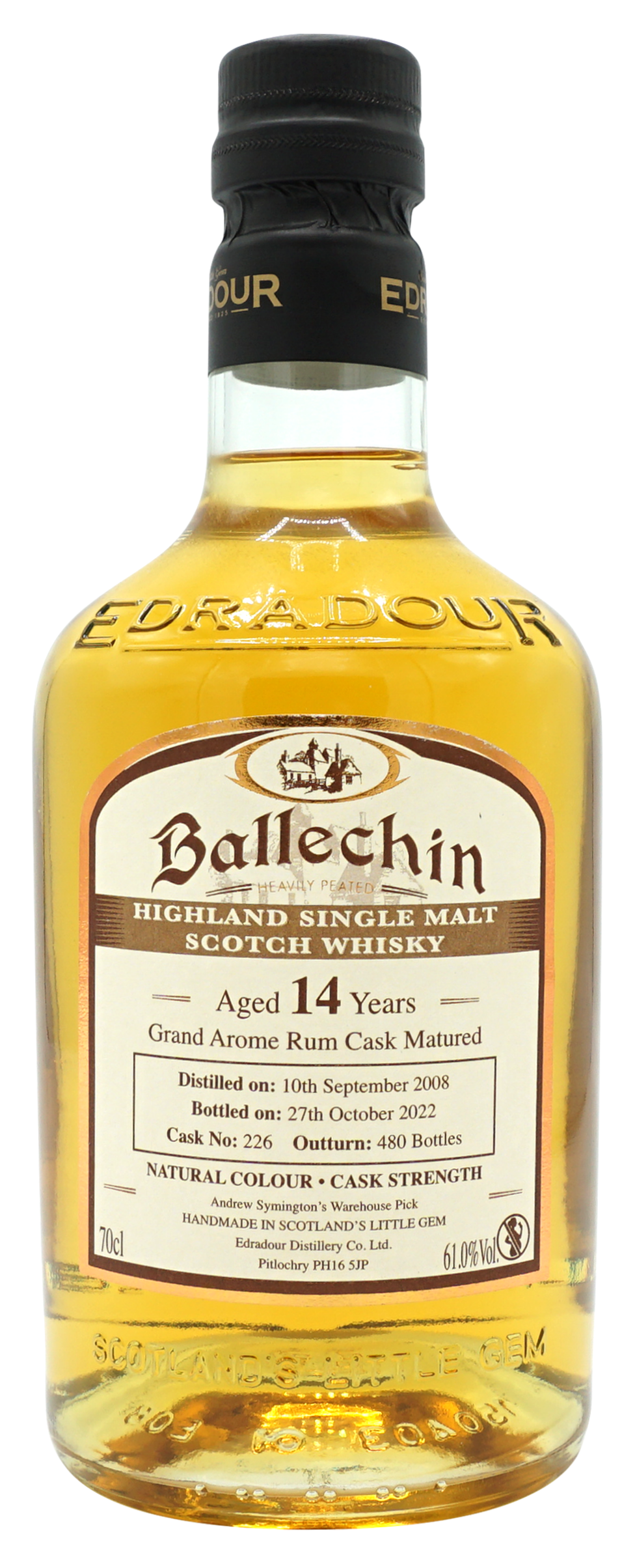 BALLECHIN 14YO 61% Heavily Peated CS Grand Arome Rum Cask 70cl