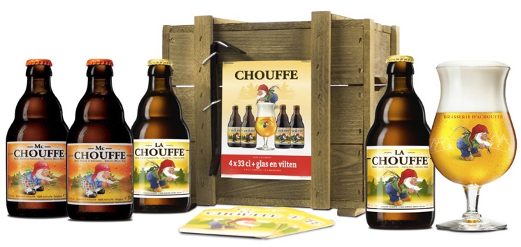 CHOUFFE kadokist 4 flesjes met glas 4x 33cl
