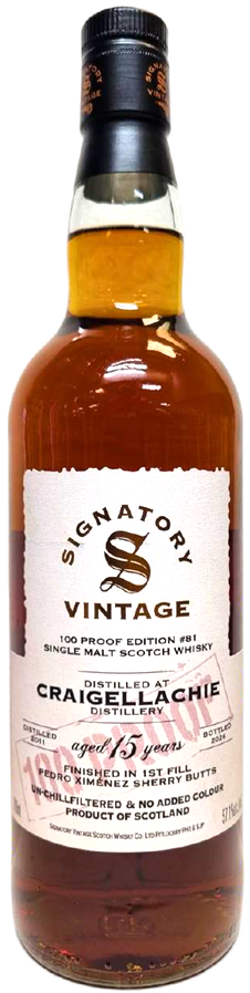 SIGNATORY VINTAGE 100 PROOF COLLECTION #81 CRAIGELLACHIE 15YO 57,1% Single Malt Scotch Whisky 70cl